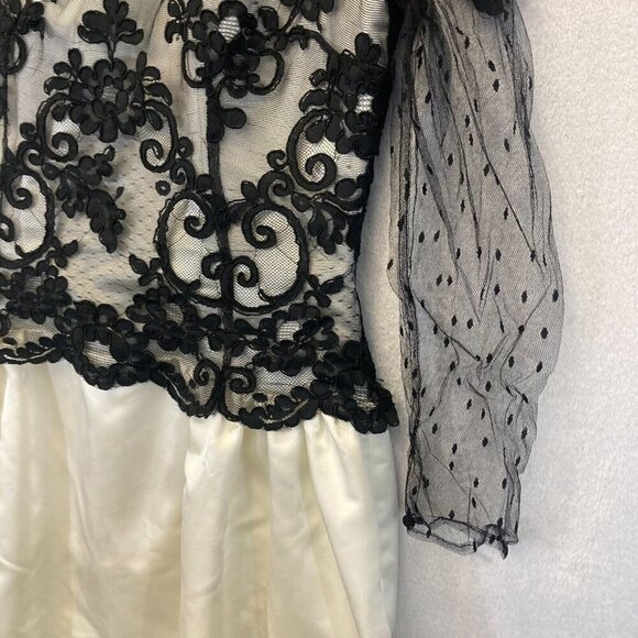 Rina diMontella Lace Satin Dress Womens Size 6 Black Ivory Knee Prom Hoco Formal - Picture 7 of 16